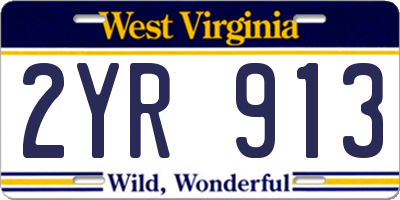 WV license plate 2YR913