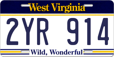 WV license plate 2YR914