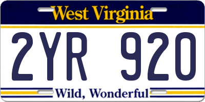 WV license plate 2YR920