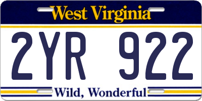 WV license plate 2YR922