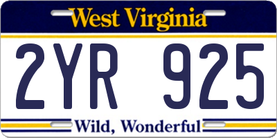 WV license plate 2YR925