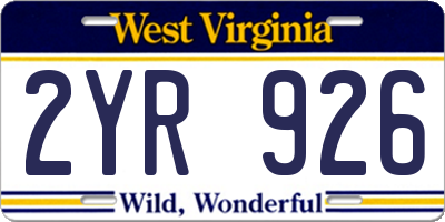 WV license plate 2YR926