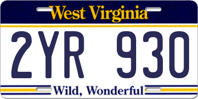 WV license plate 2YR930