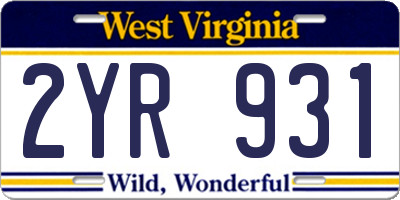 WV license plate 2YR931