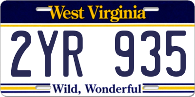 WV license plate 2YR935