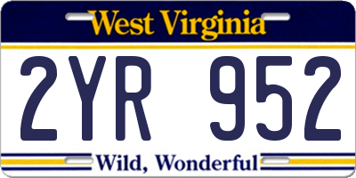 WV license plate 2YR952