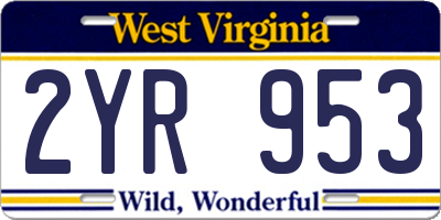 WV license plate 2YR953