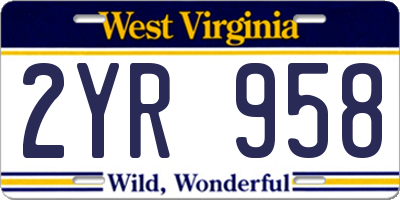 WV license plate 2YR958