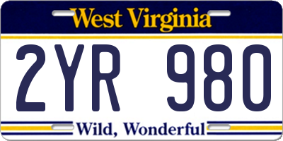WV license plate 2YR980