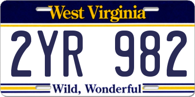 WV license plate 2YR982