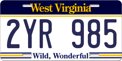 WV license plate 2YR985