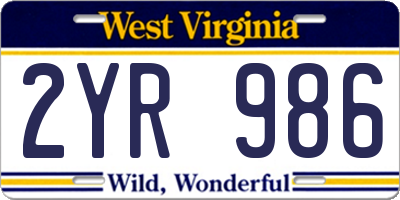 WV license plate 2YR986