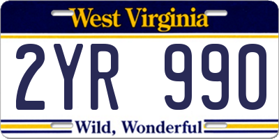 WV license plate 2YR990