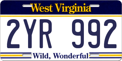 WV license plate 2YR992