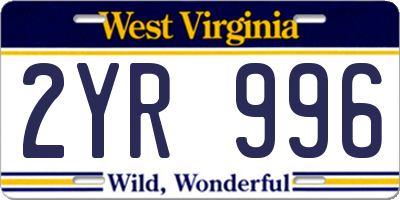 WV license plate 2YR996