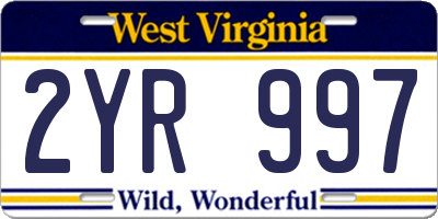 WV license plate 2YR997