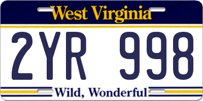WV license plate 2YR998