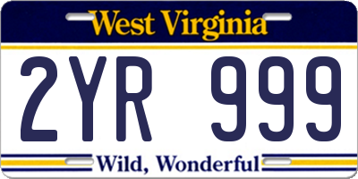 WV license plate 2YR999