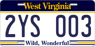 WV license plate 2YS003