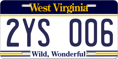 WV license plate 2YS006