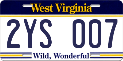 WV license plate 2YS007