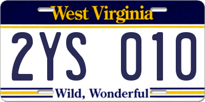 WV license plate 2YS010