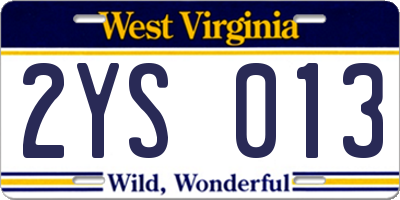 WV license plate 2YS013
