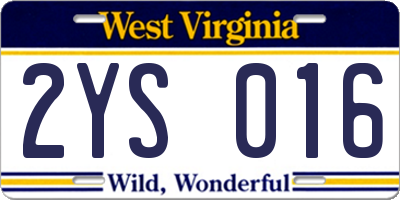 WV license plate 2YS016