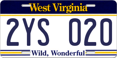 WV license plate 2YS020