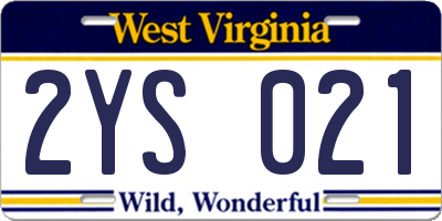 WV license plate 2YS021