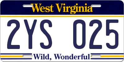 WV license plate 2YS025