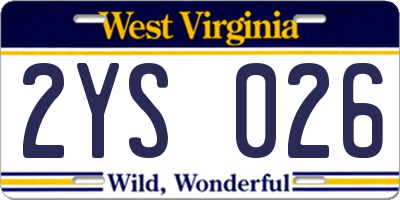 WV license plate 2YS026