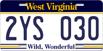WV license plate 2YS030