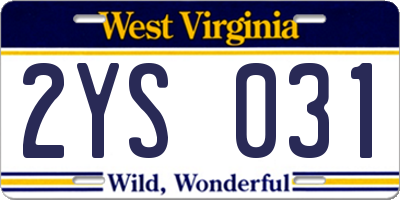 WV license plate 2YS031