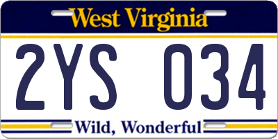 WV license plate 2YS034