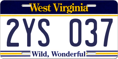 WV license plate 2YS037