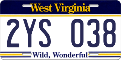 WV license plate 2YS038