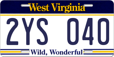 WV license plate 2YS040