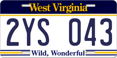 WV license plate 2YS043