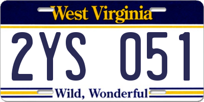 WV license plate 2YS051