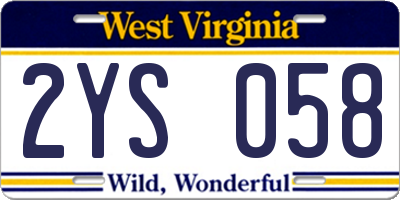 WV license plate 2YS058