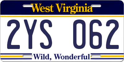 WV license plate 2YS062