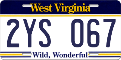 WV license plate 2YS067