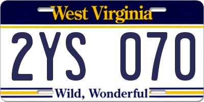 WV license plate 2YS070