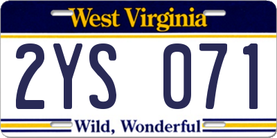 WV license plate 2YS071