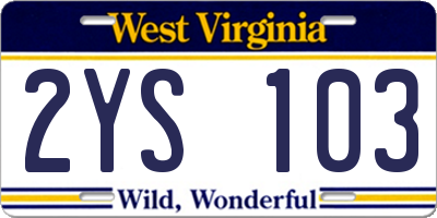 WV license plate 2YS103
