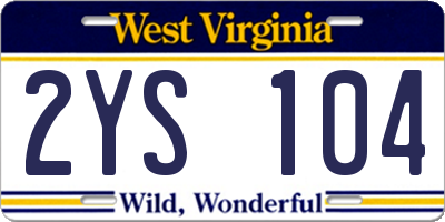 WV license plate 2YS104