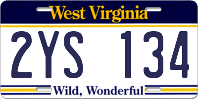 WV license plate 2YS134