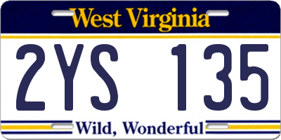 WV license plate 2YS135