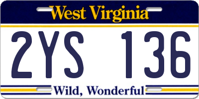 WV license plate 2YS136
